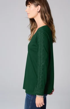 Metallic-Embroidered V-Neck Top