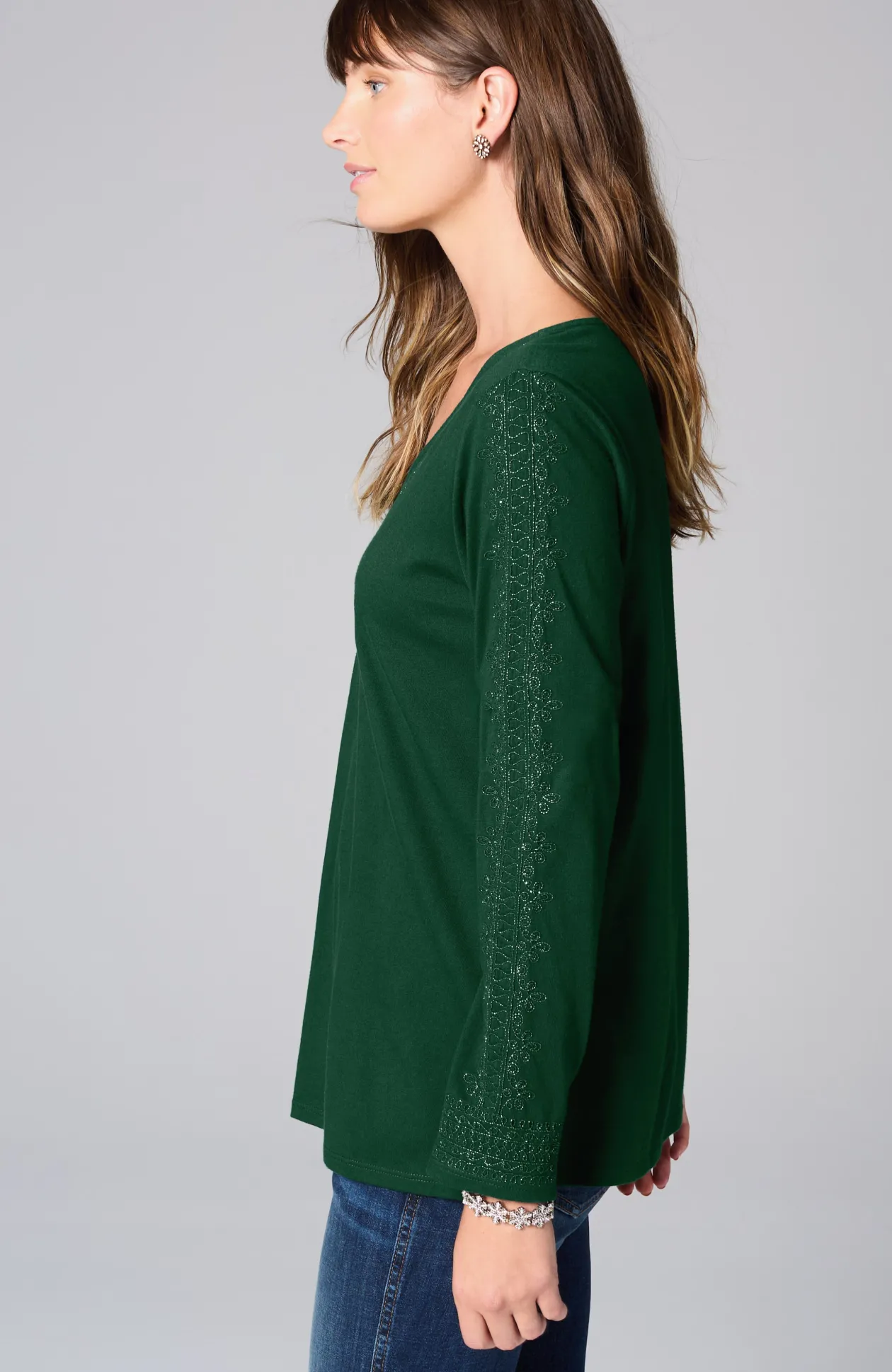 Metallic-Embroidered V-Neck Top