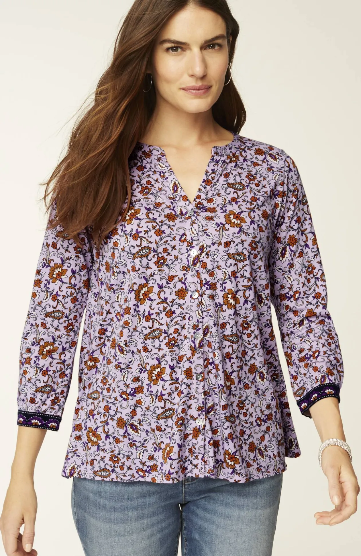 Mixed-Florals Border-Printed Top