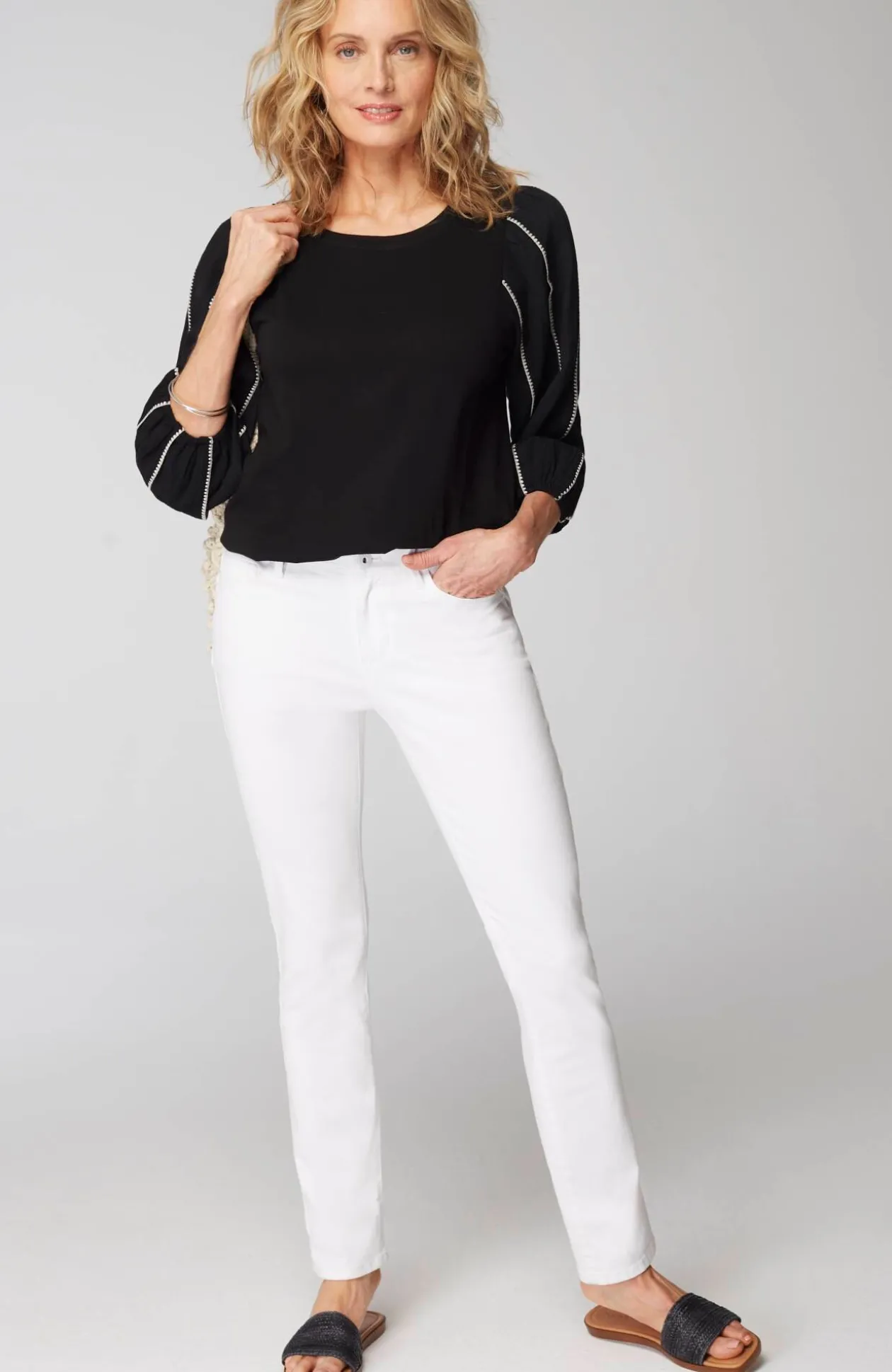Mixed-Media Embroidered-Gauze Top