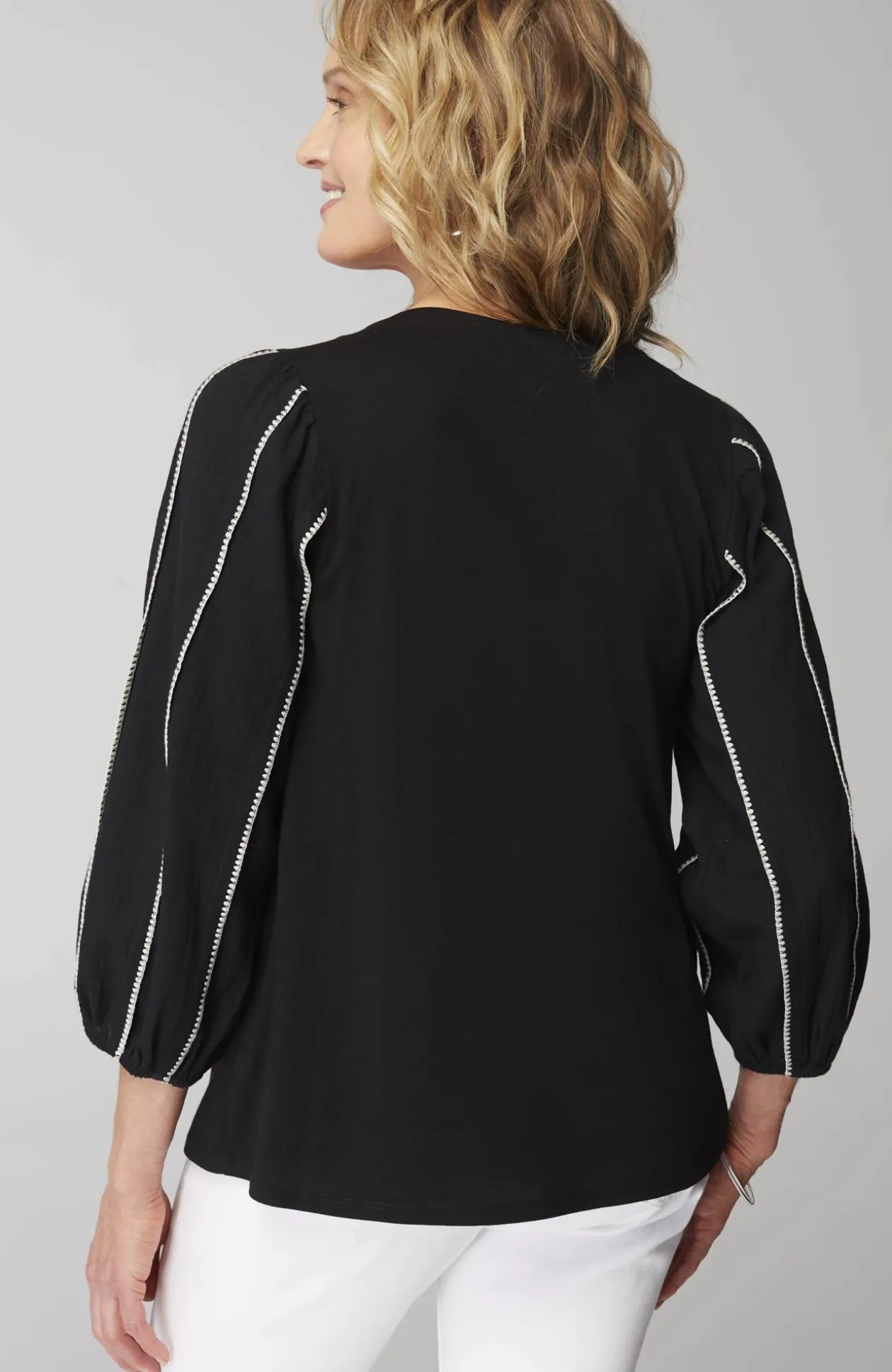 Mixed-Media Embroidered-Gauze Top