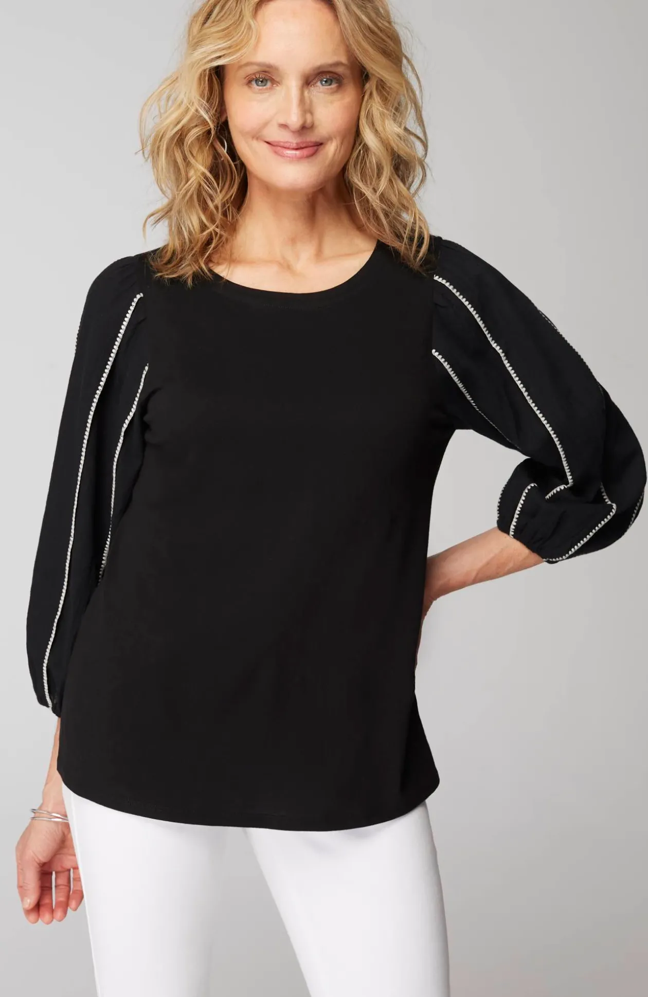 Mixed-Media Embroidered-Gauze Top