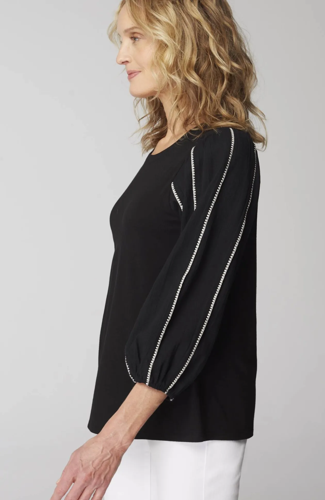Mixed-Media Embroidered-Gauze Top
