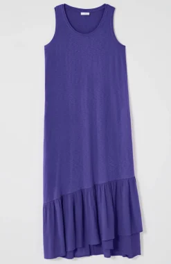 Mixed-Media Flounced-Hem Knit Dress