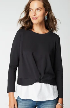 Mixed-Media Twist-Front Top