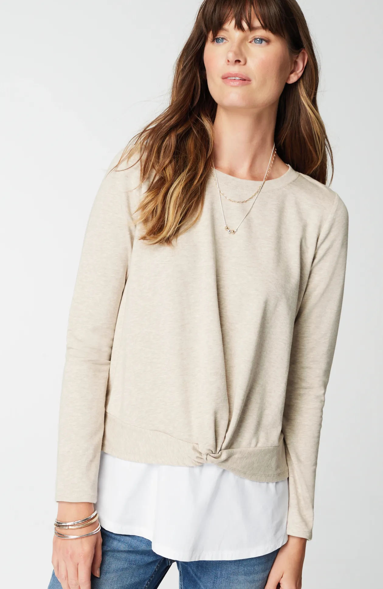 Mixed-Media Twist-Front Top