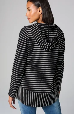 Mixed-Stripes Hooded Tunic