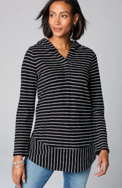 Mixed-Stripes Hooded Tunic