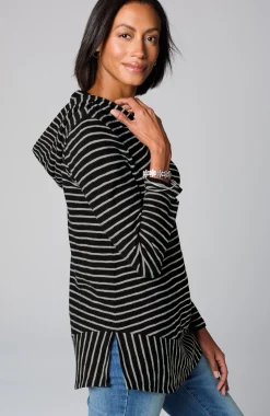 Mixed-Stripes Hooded Tunic