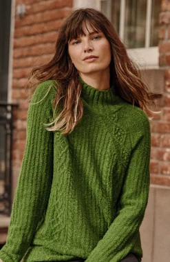 Mixed-Textures High-Neck Sweater