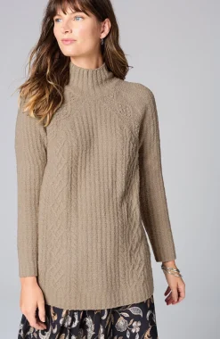 Mixed-Textures High-Neck Sweater
