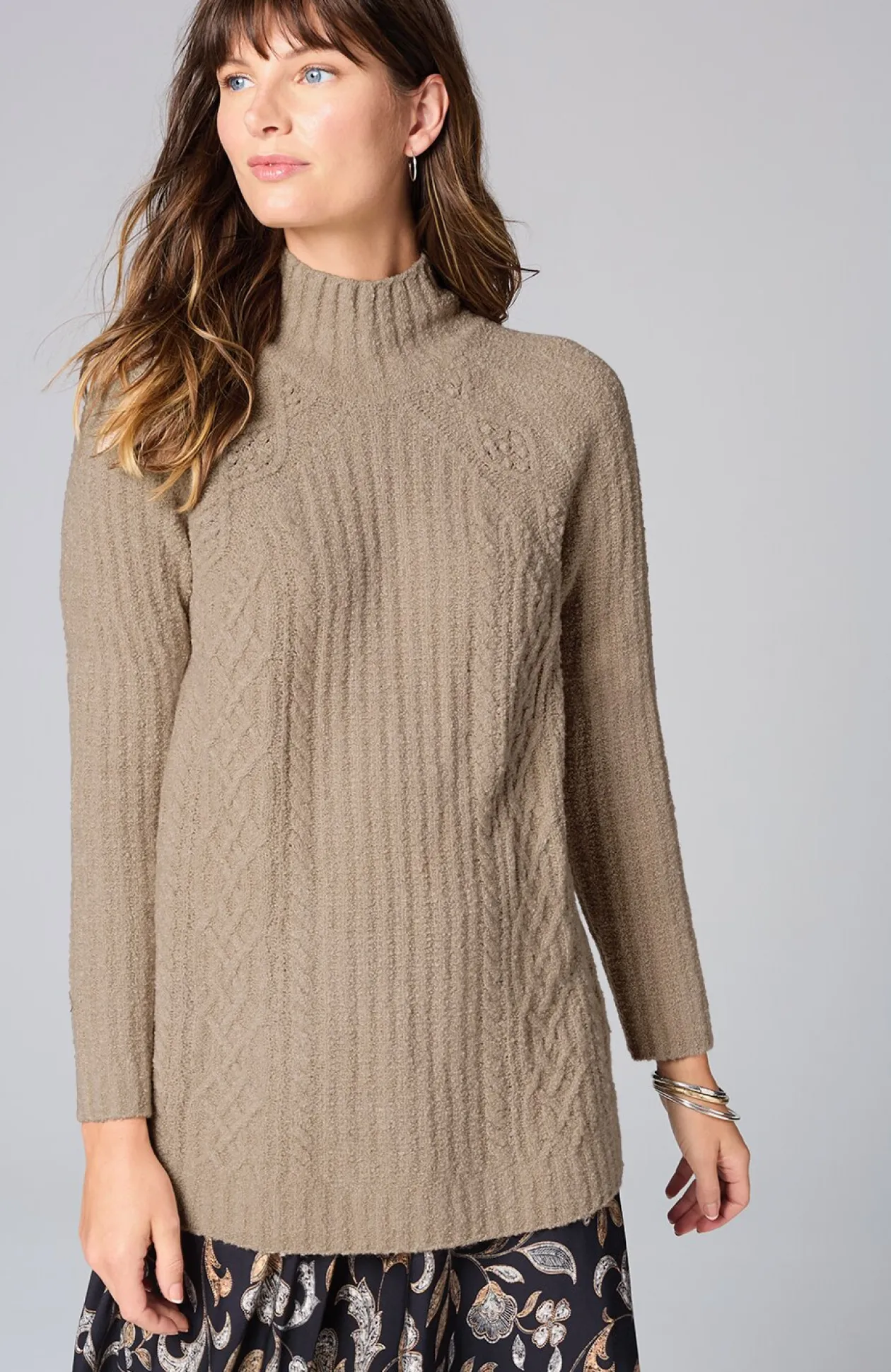 Mixed-Textures High-Neck Sweater