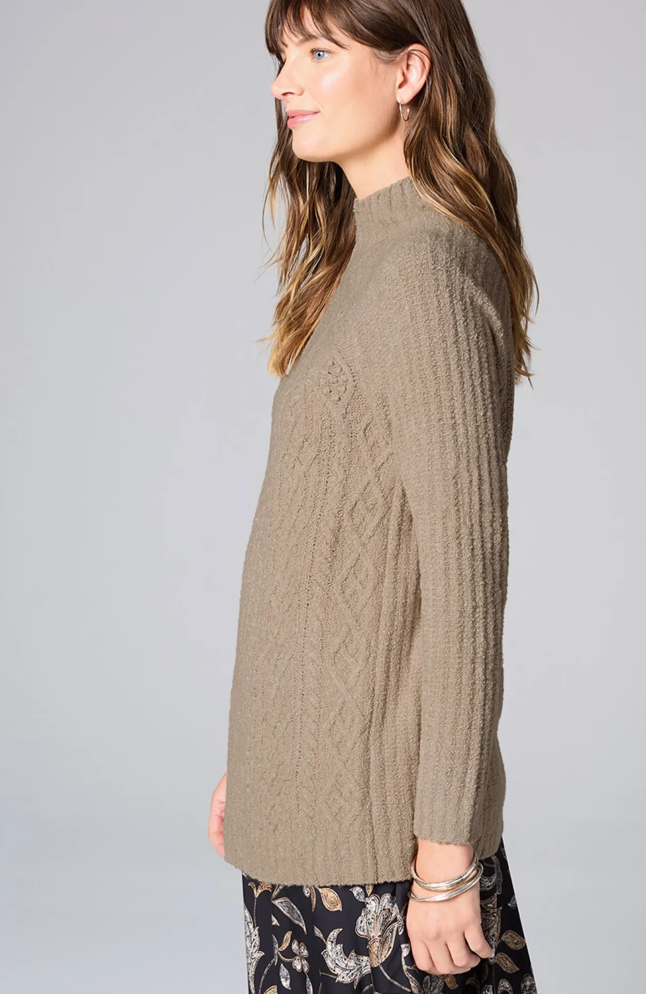 Mixed-Textures High-Neck Sweater