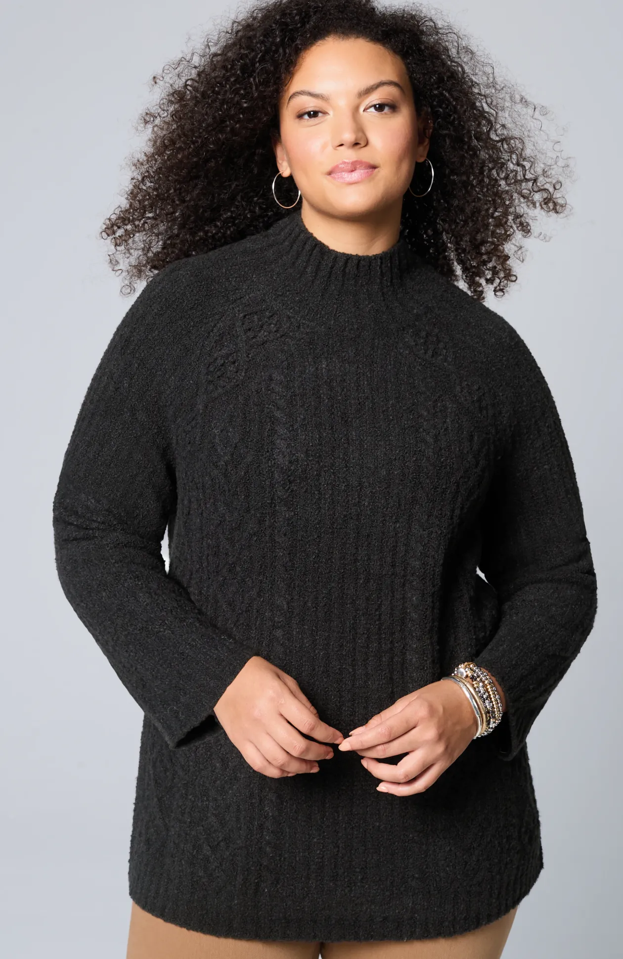 Mixed-Textures High-Neck Sweater
