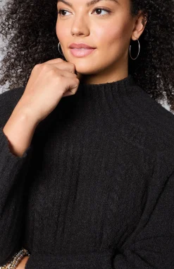 Mixed-Textures High-Neck Sweater