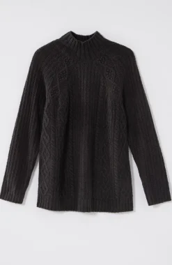 Mixed-Textures High-Neck Sweater