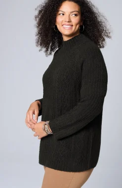 Mixed-Textures High-Neck Sweater