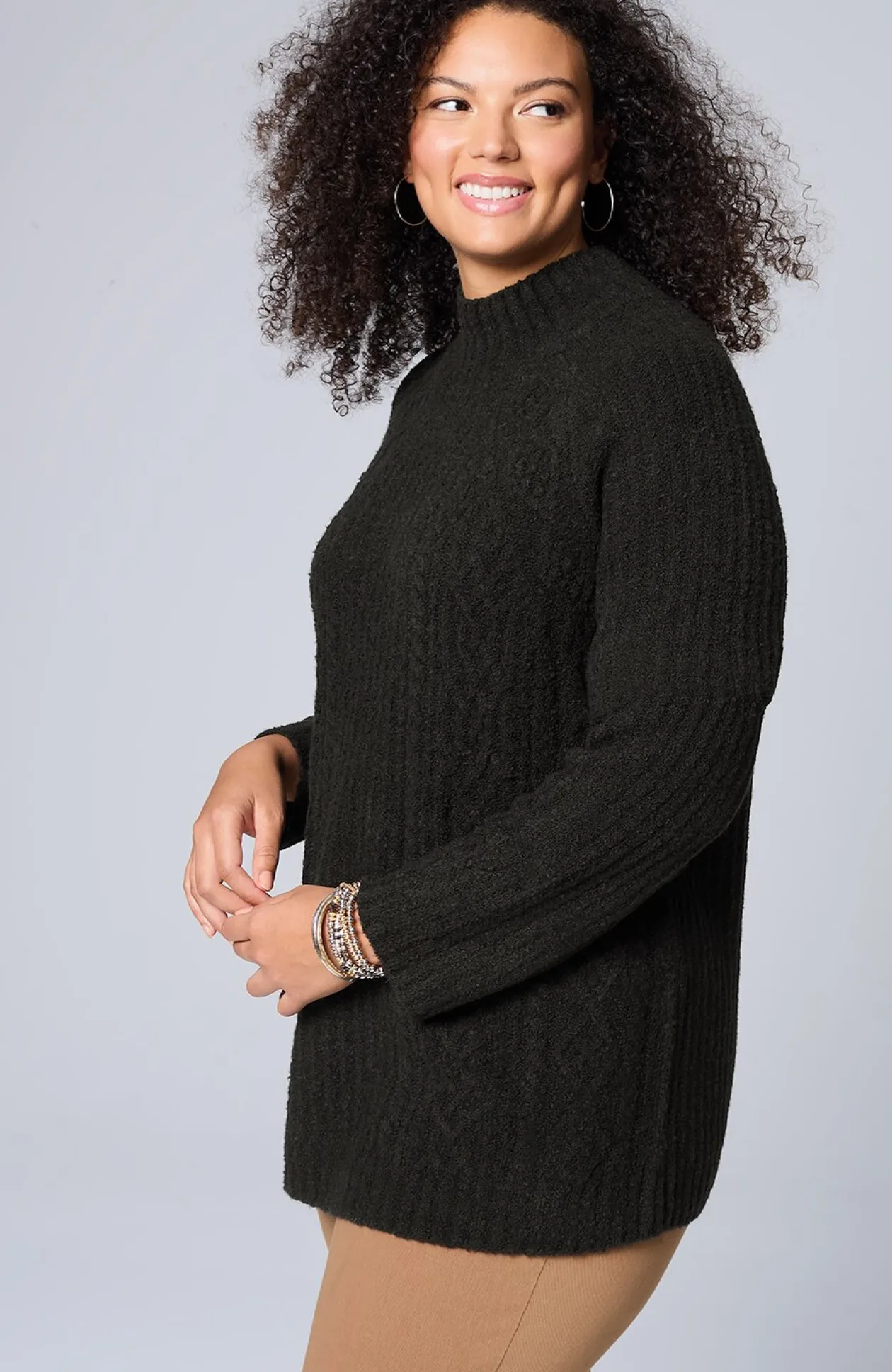 Mixed-Textures High-Neck Sweater