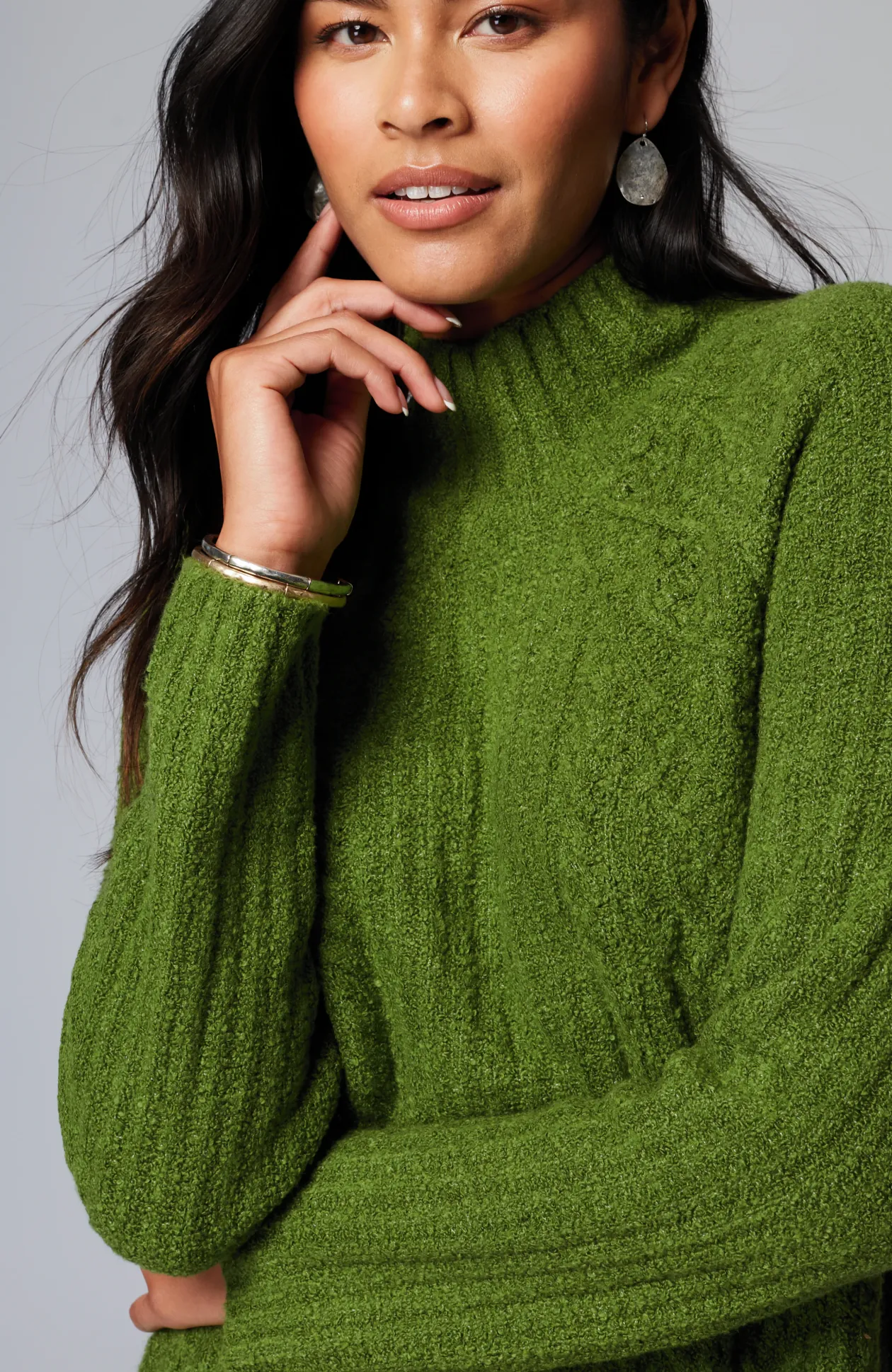 Mixed-Textures High-Neck Sweater