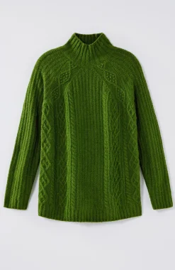 Mixed-Textures High-Neck Sweater