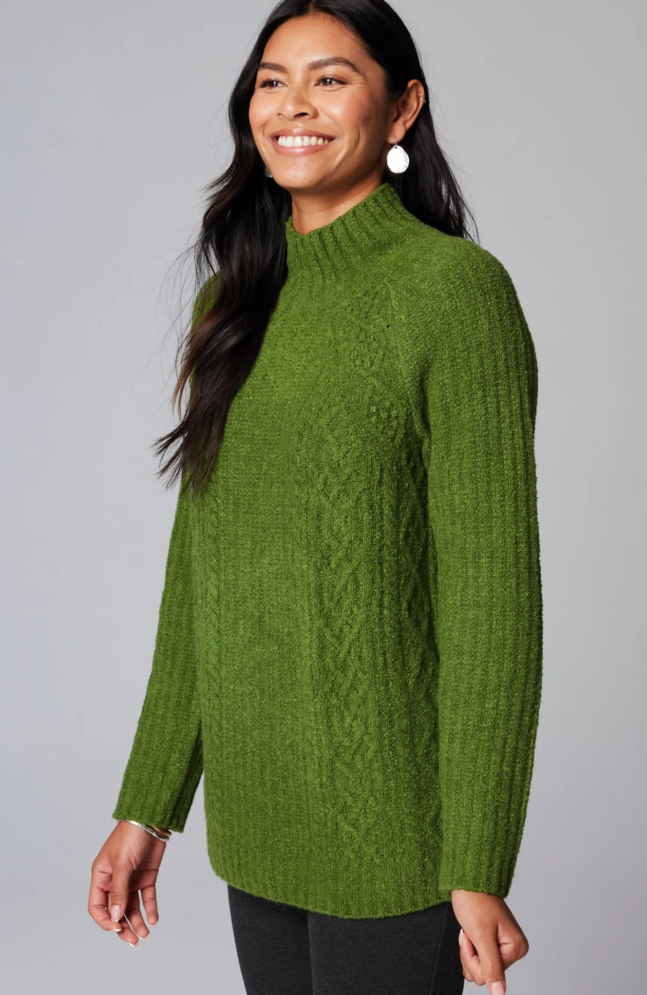 Mixed-Textures High-Neck Sweater
