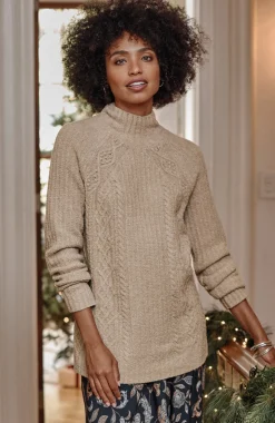 Mixed-Textures High-Neck Sweater