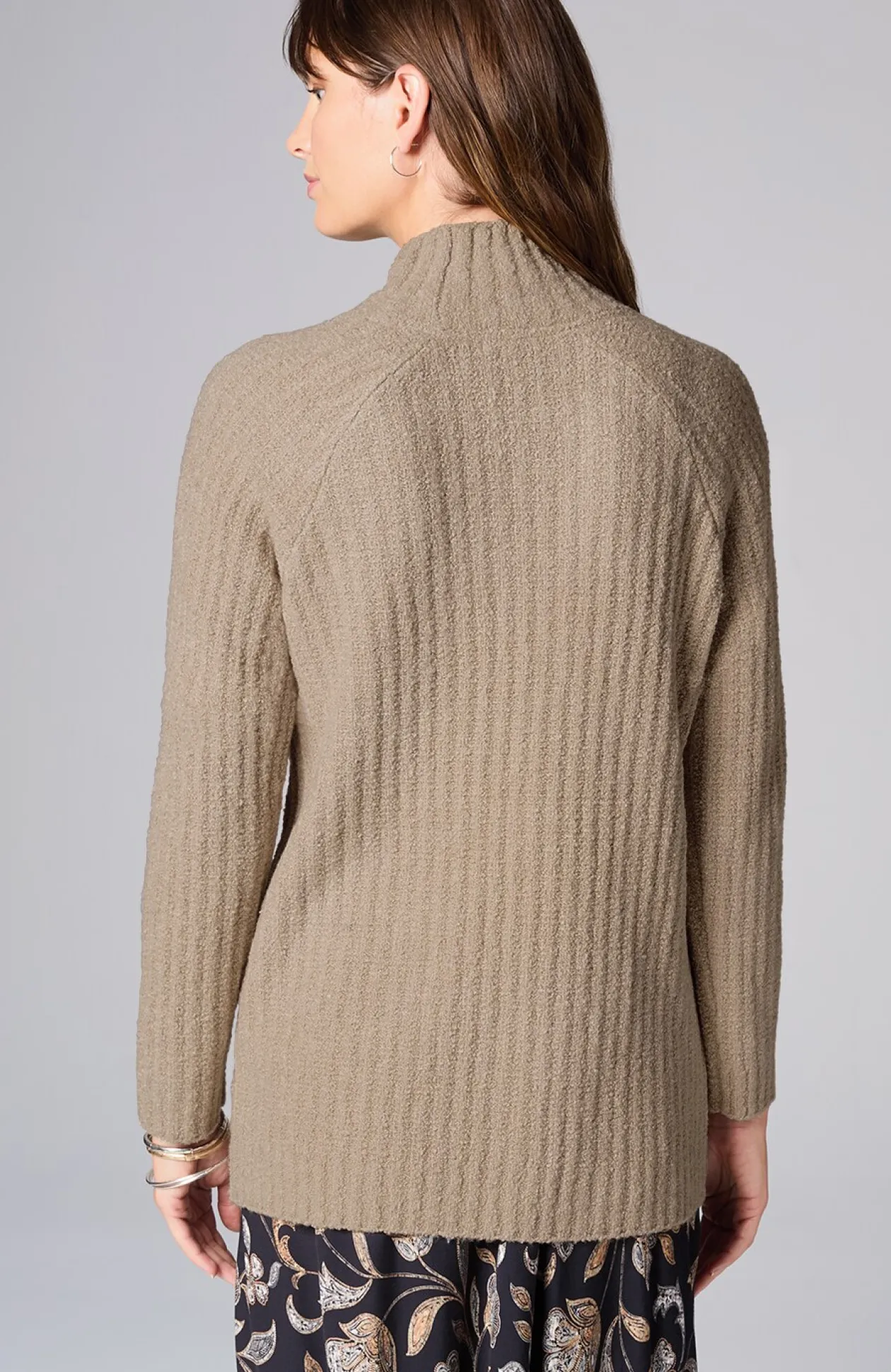Mixed-Textures High-Neck Sweater