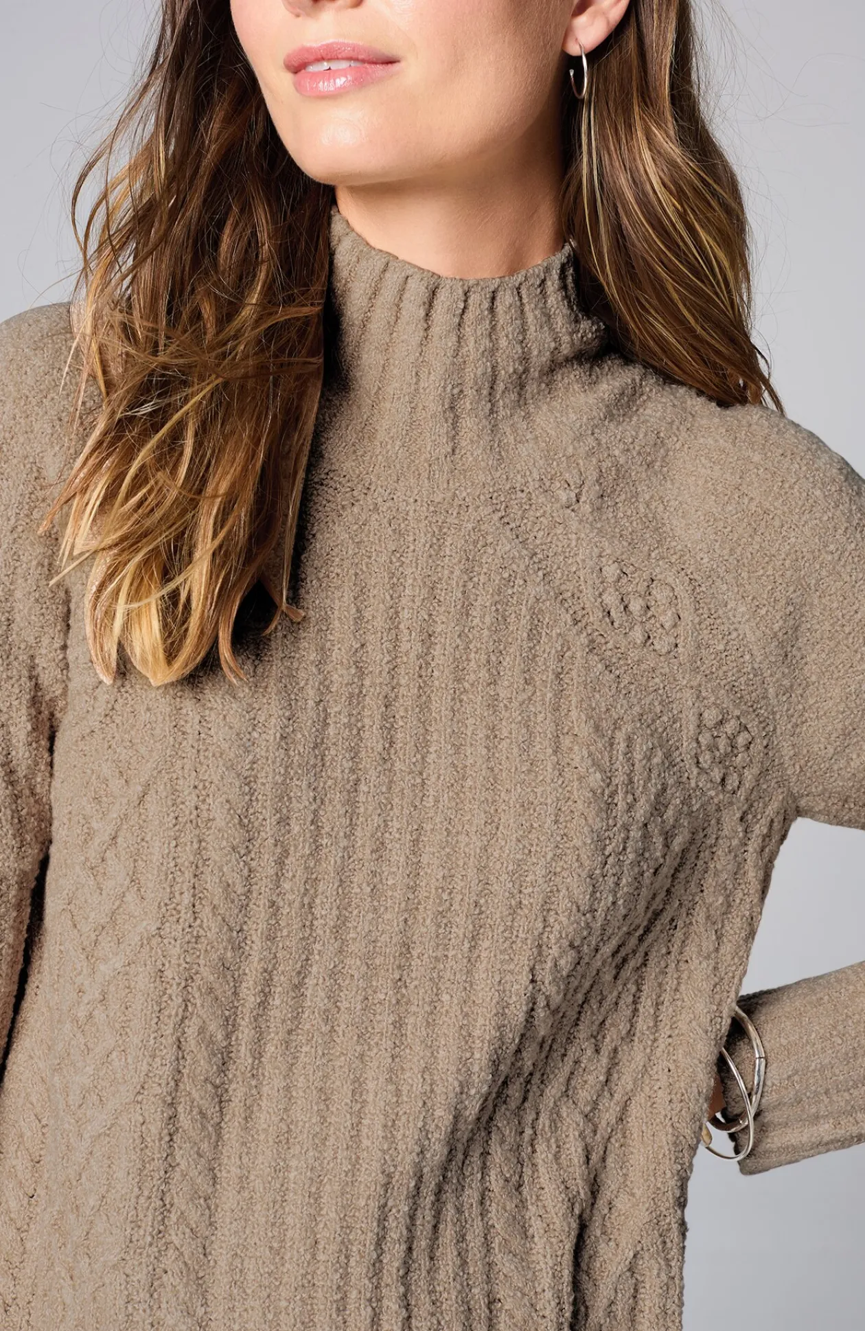 Mixed-Textures High-Neck Sweater