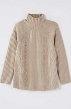 Mixed-Textures High-Neck Sweater