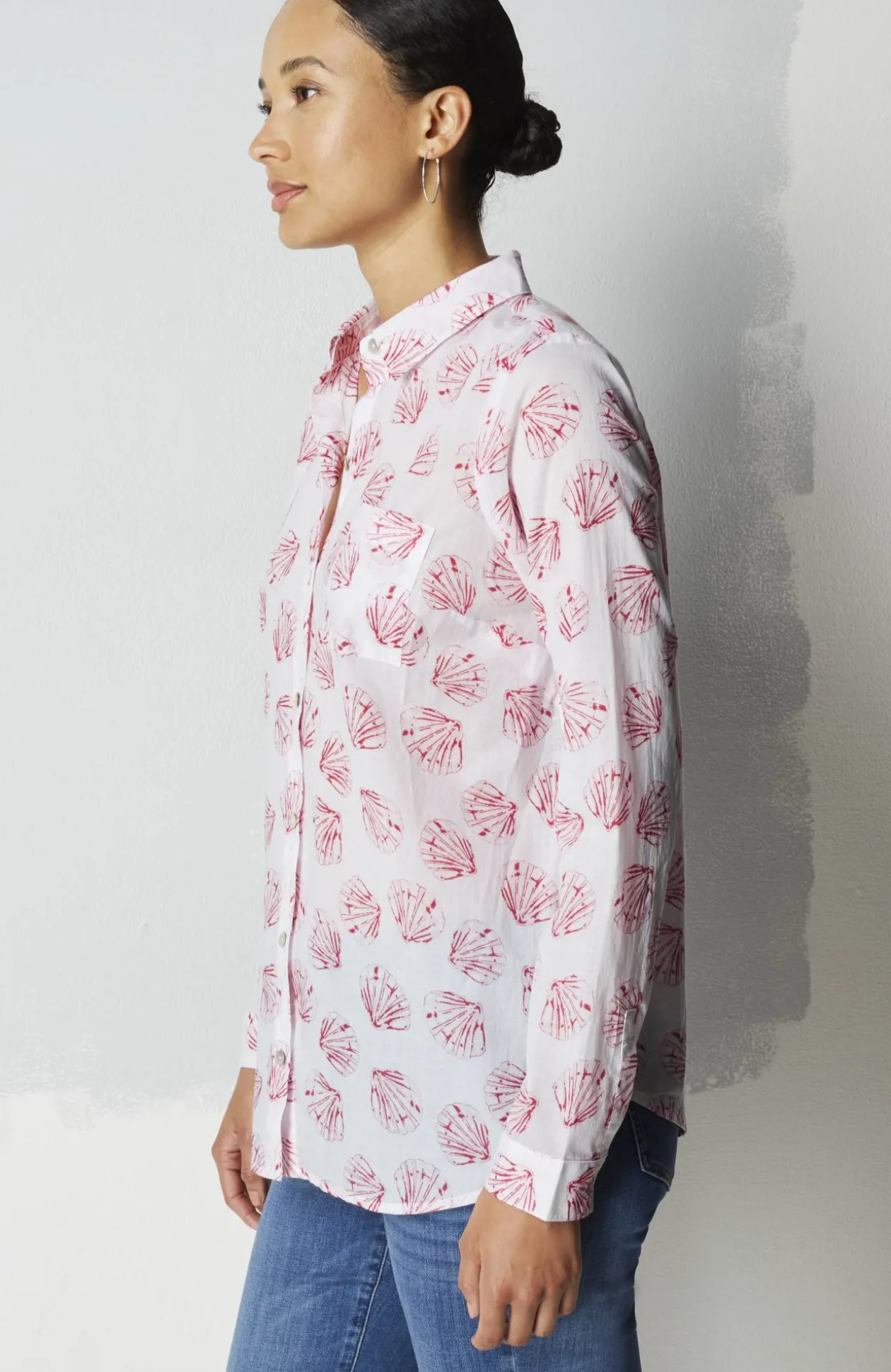 One-Pocket Shirred-Back Shirt