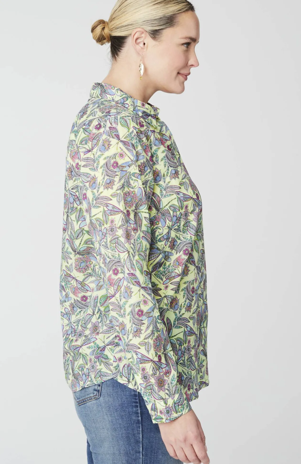One-Pocket Shirred-Back Shirt