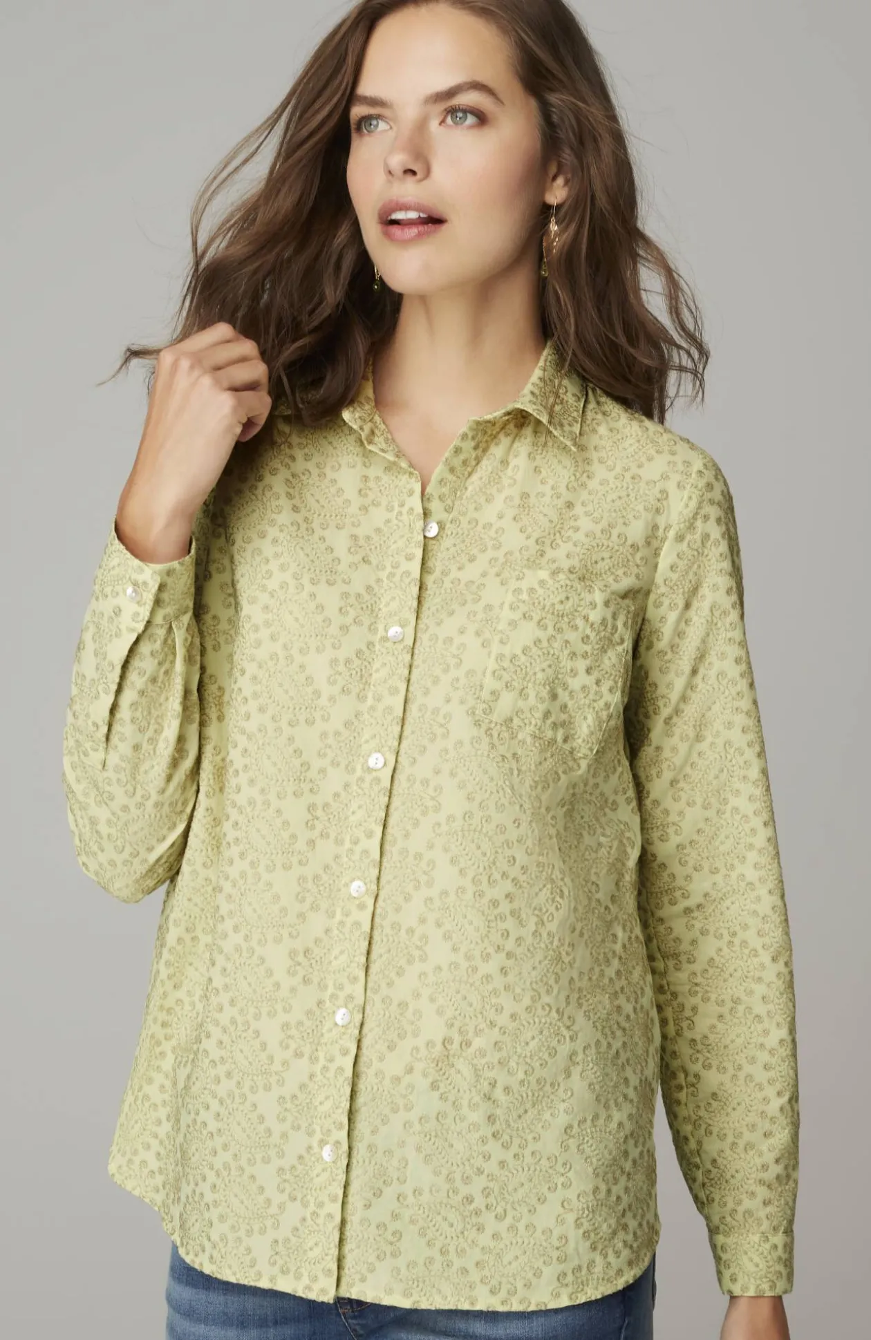 One-Pocket Shirred-Back Shirt