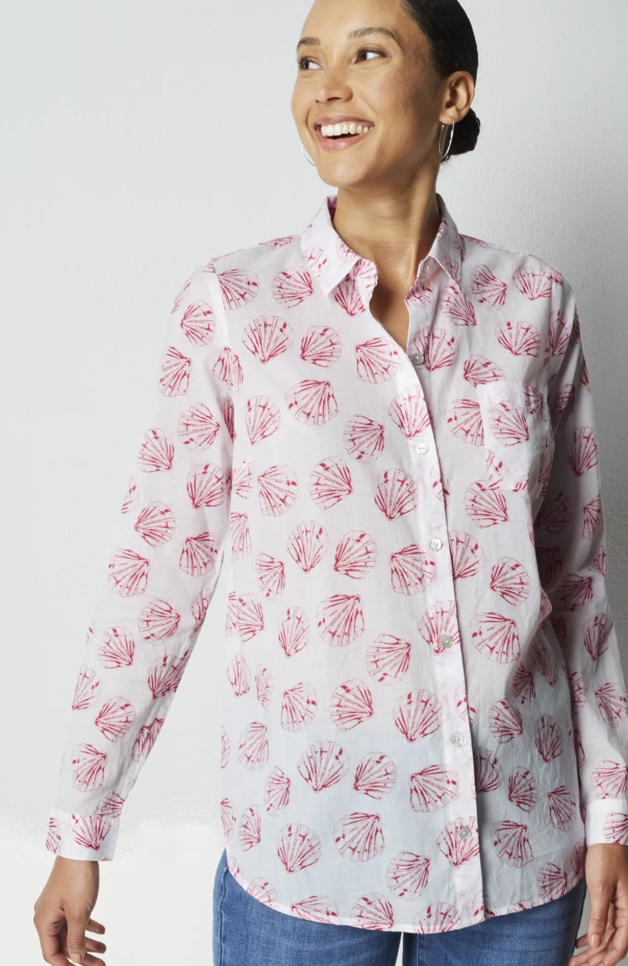 One-Pocket Shirred-Back Shirt