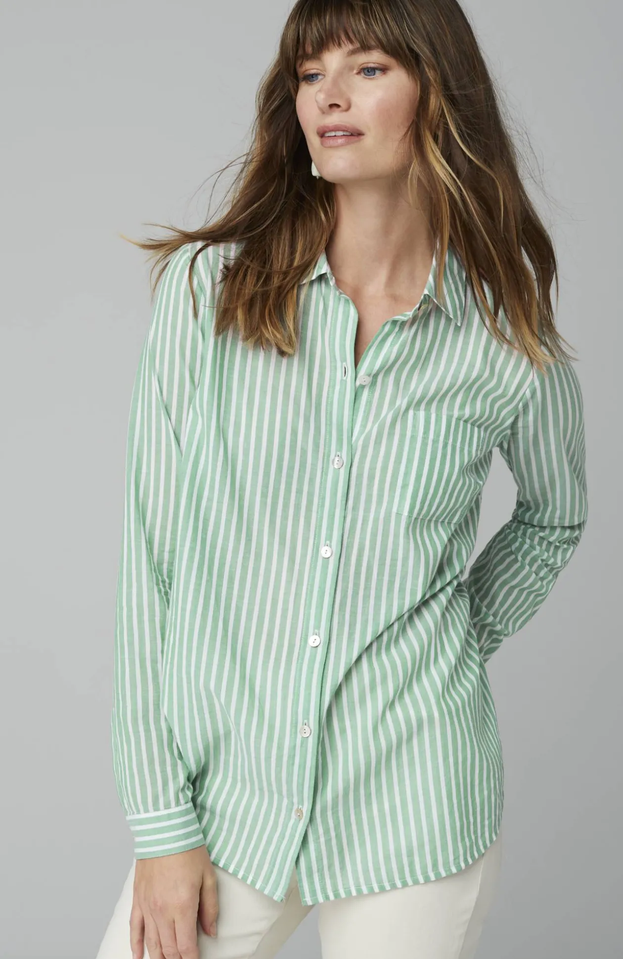 One-Pocket Shirred-Back Shirt