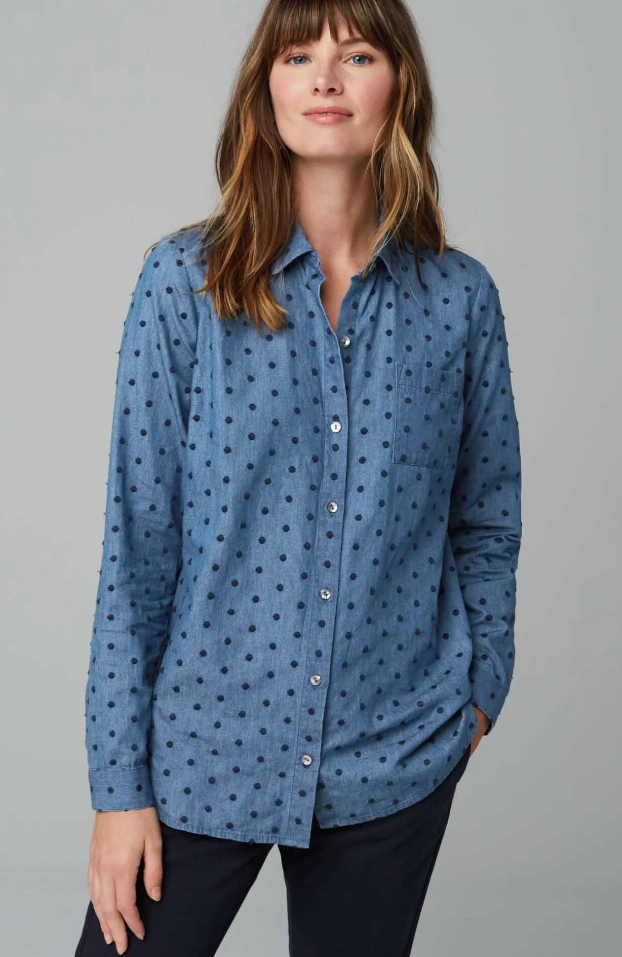 One-Pocket Shirred-Back Shirt