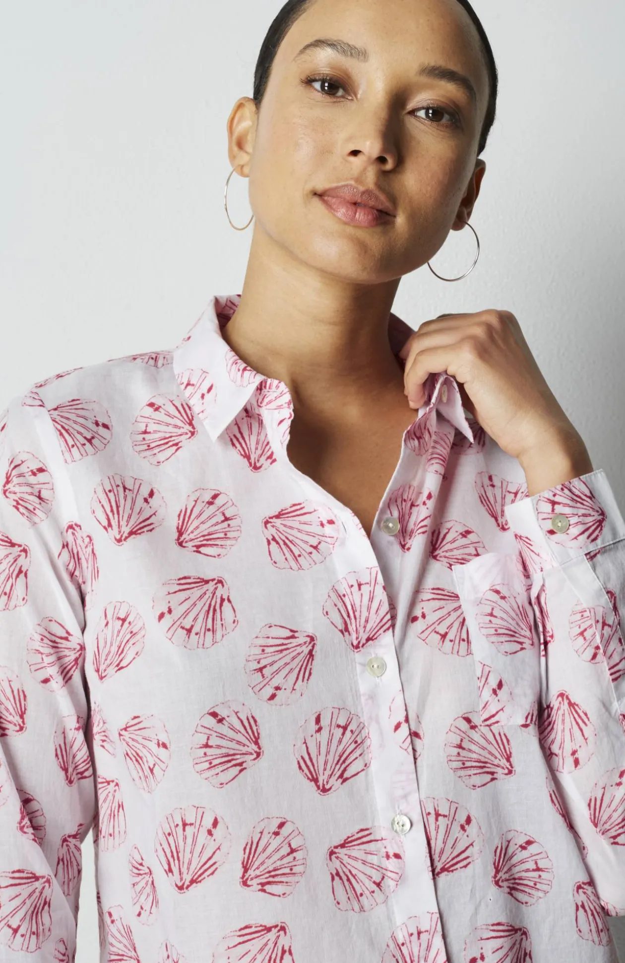 One-Pocket Shirred-Back Shirt