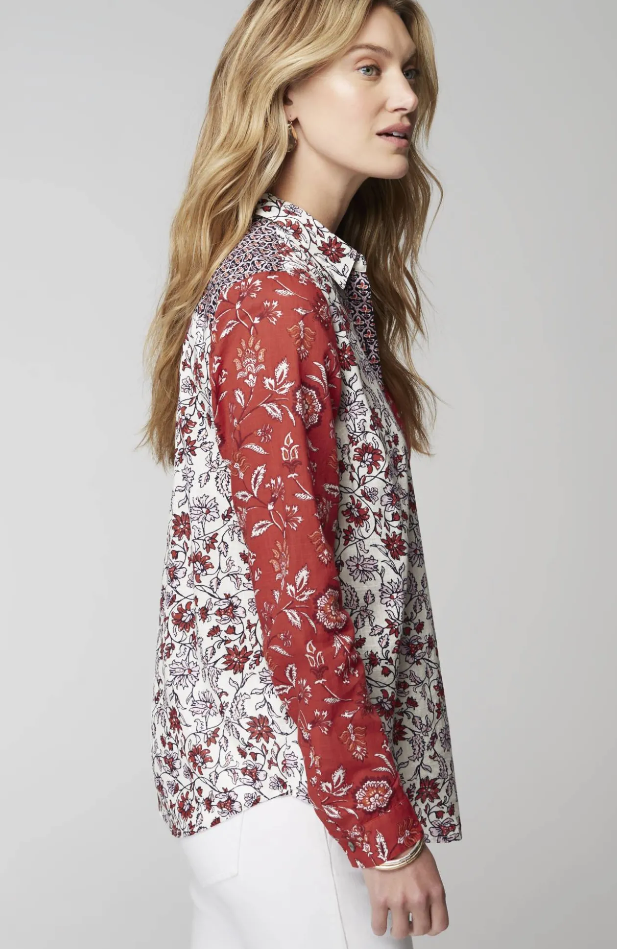 One-Pocket Shirred-Back Shirt
