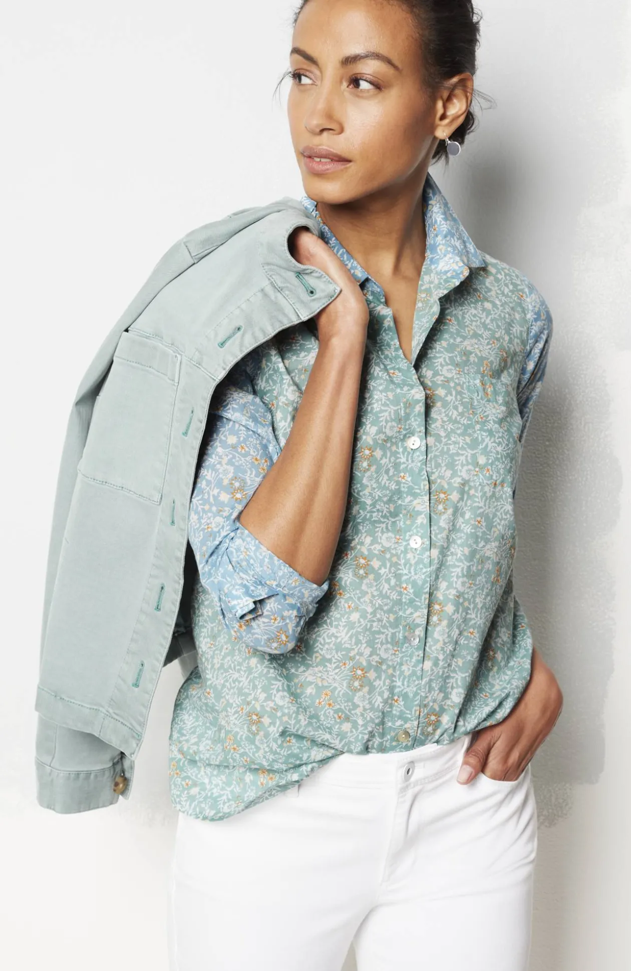 One-Pocket Shirred-Back Shirt