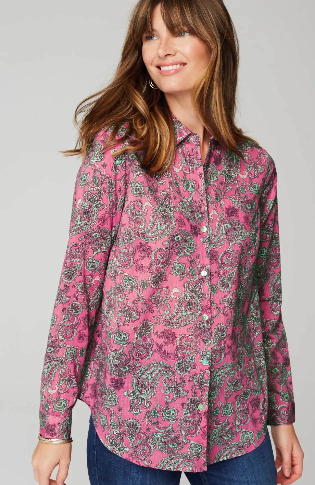 One-Pocket Shirred-Back Shirt