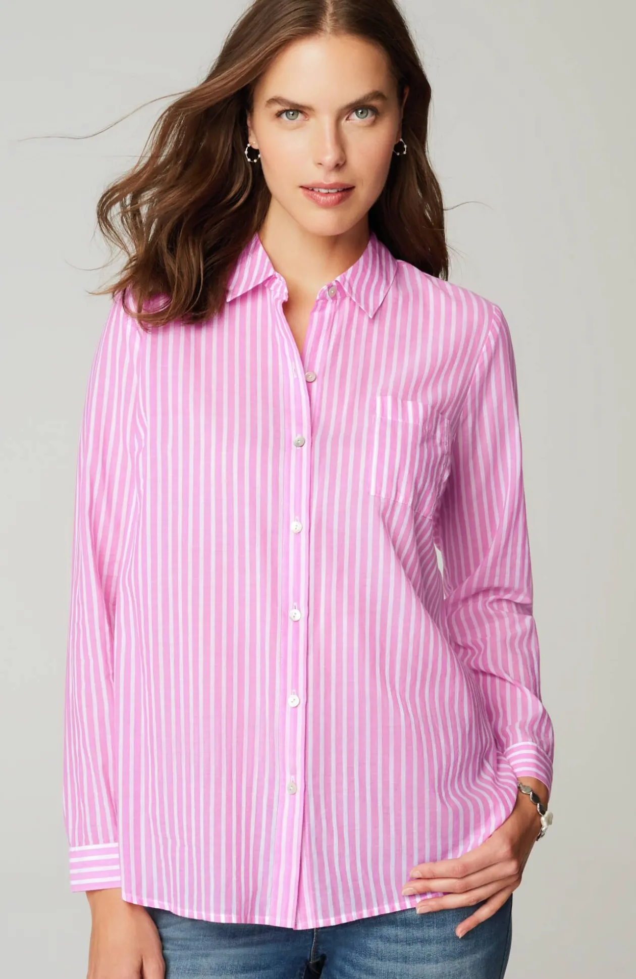 One-Pocket Shirred-Back Shirt