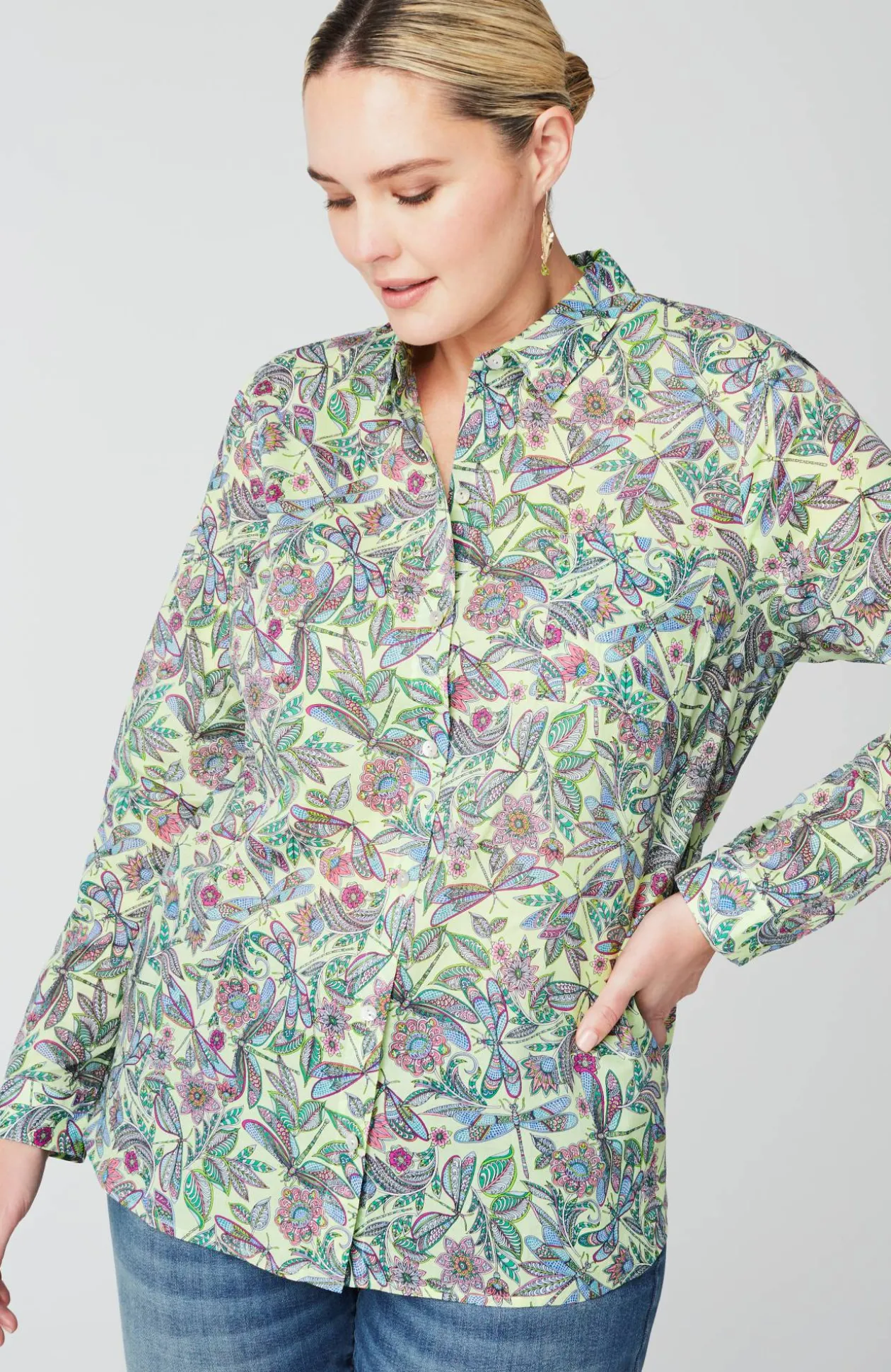 One-Pocket Shirred-Back Shirt