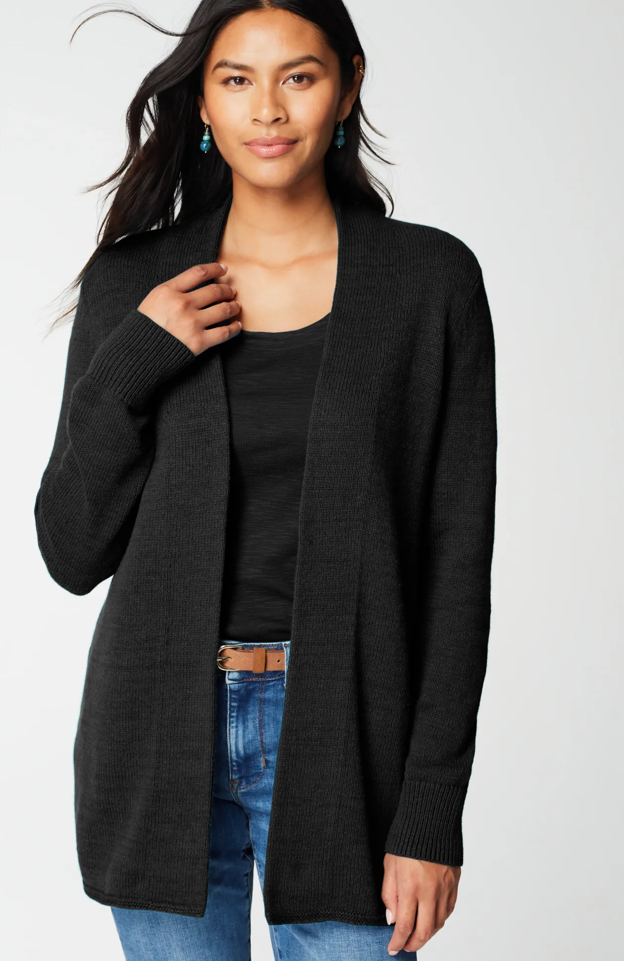 Open-Front Shawl-Collar Cardi