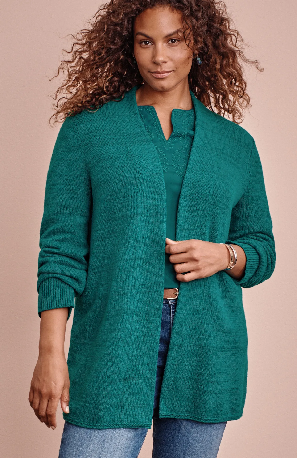 Open-Front Shawl-Collar Cardi