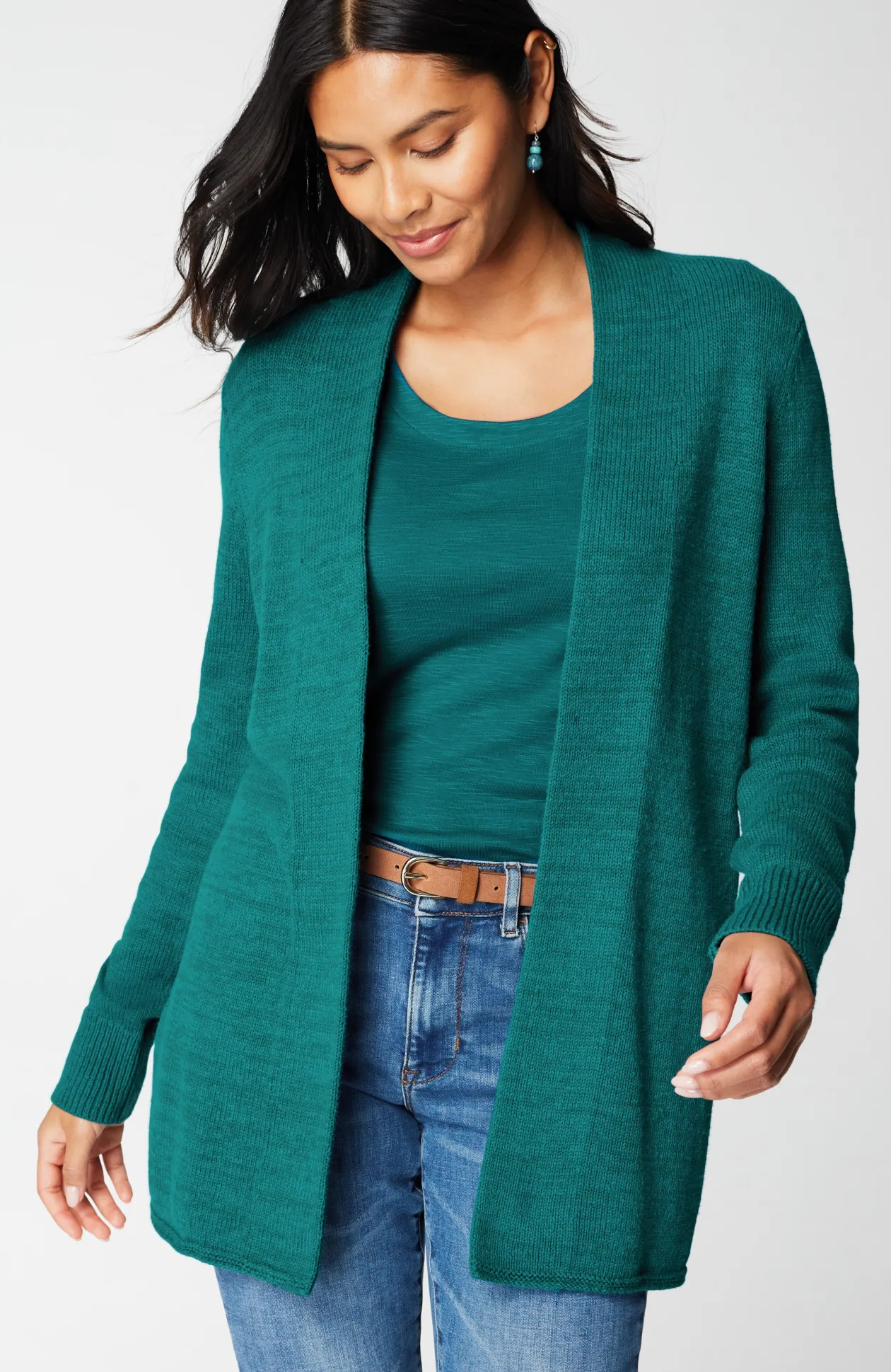 Open-Front Shawl-Collar Cardi