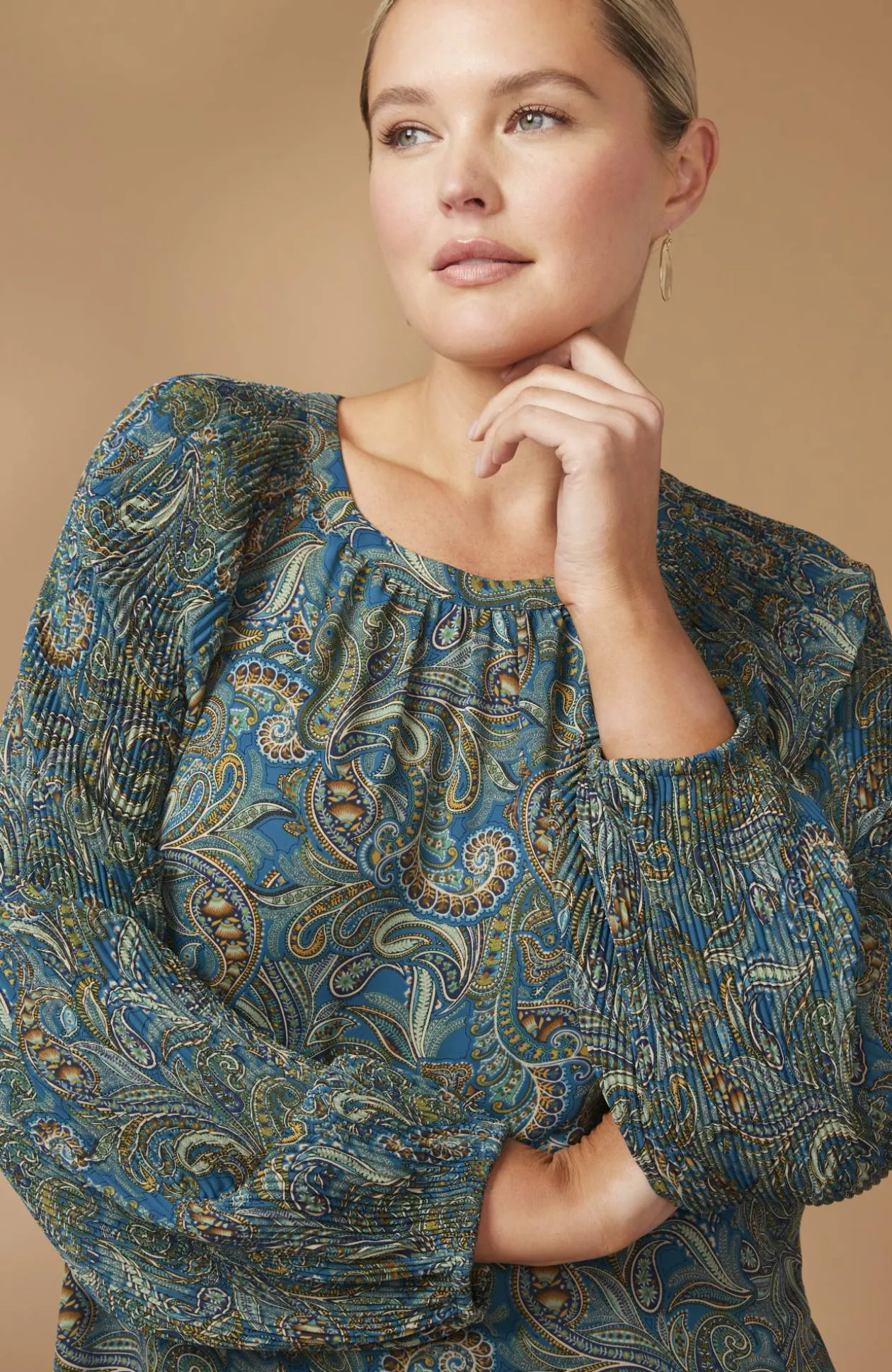 Paisley Pleated-Sleeves Tunic
