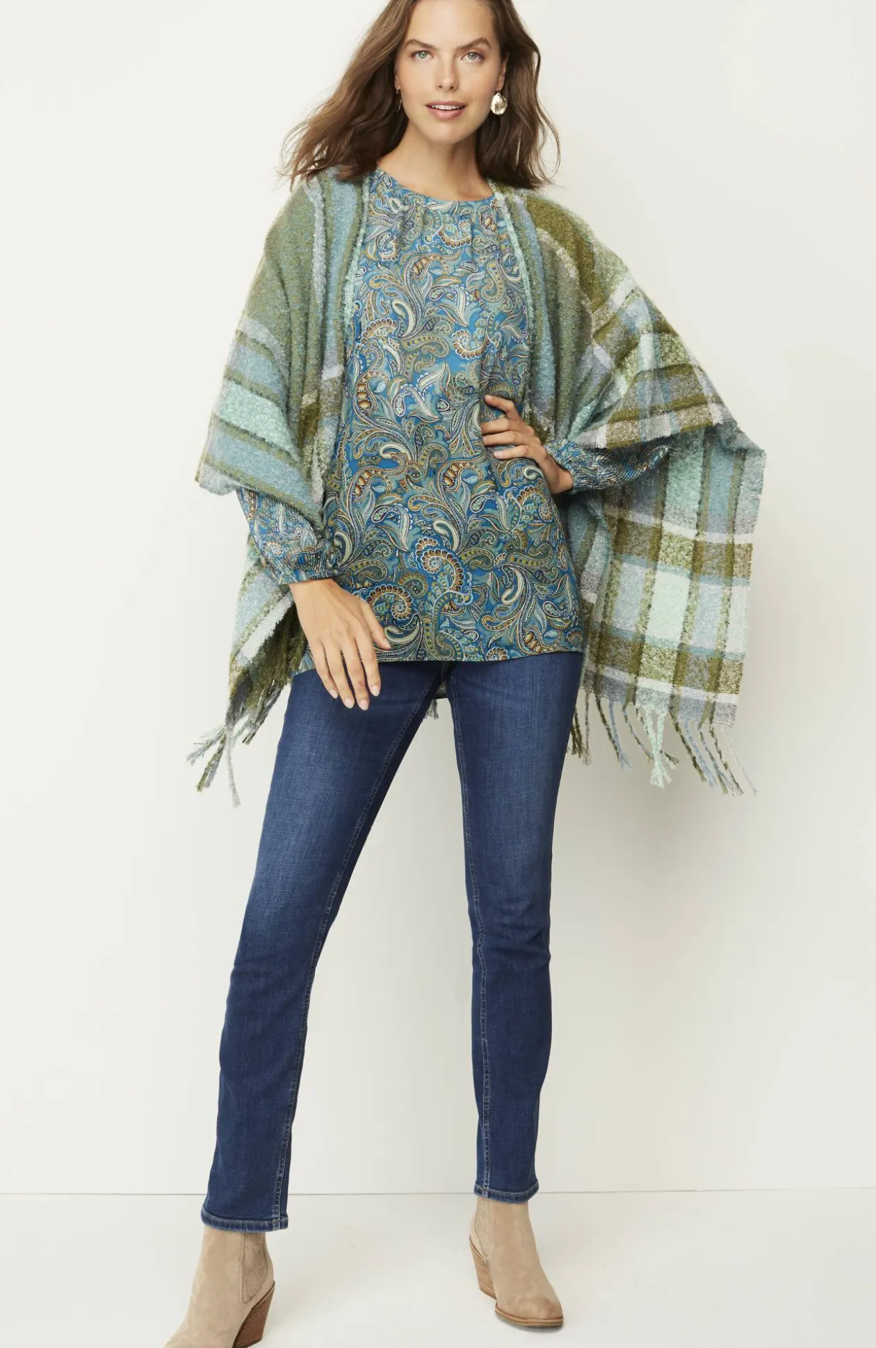 Paisley Pleated-Sleeves Tunic