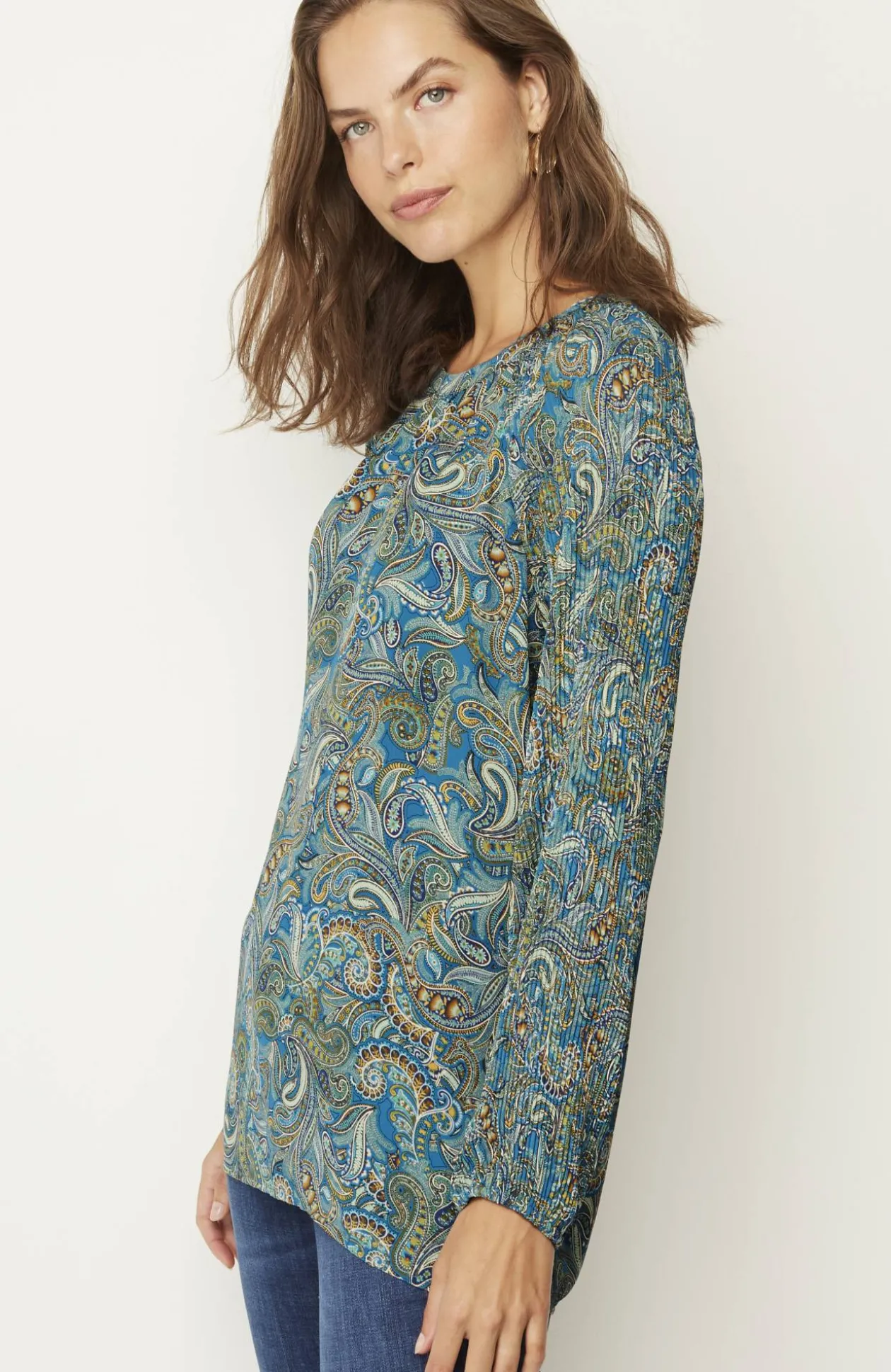 Paisley Pleated-Sleeves Tunic