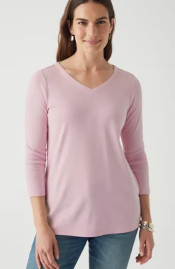 Pima 3/4-Sleeve V-Neck Tee