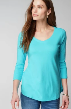 Pima 3/4-Sleeve V-Neck Tee