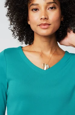 Pima 3/4-Sleeve V-Neck Tee